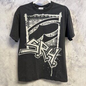 Vintage Y2K SRH T Shirt Mens Medium Black Grunge Short Sleeve